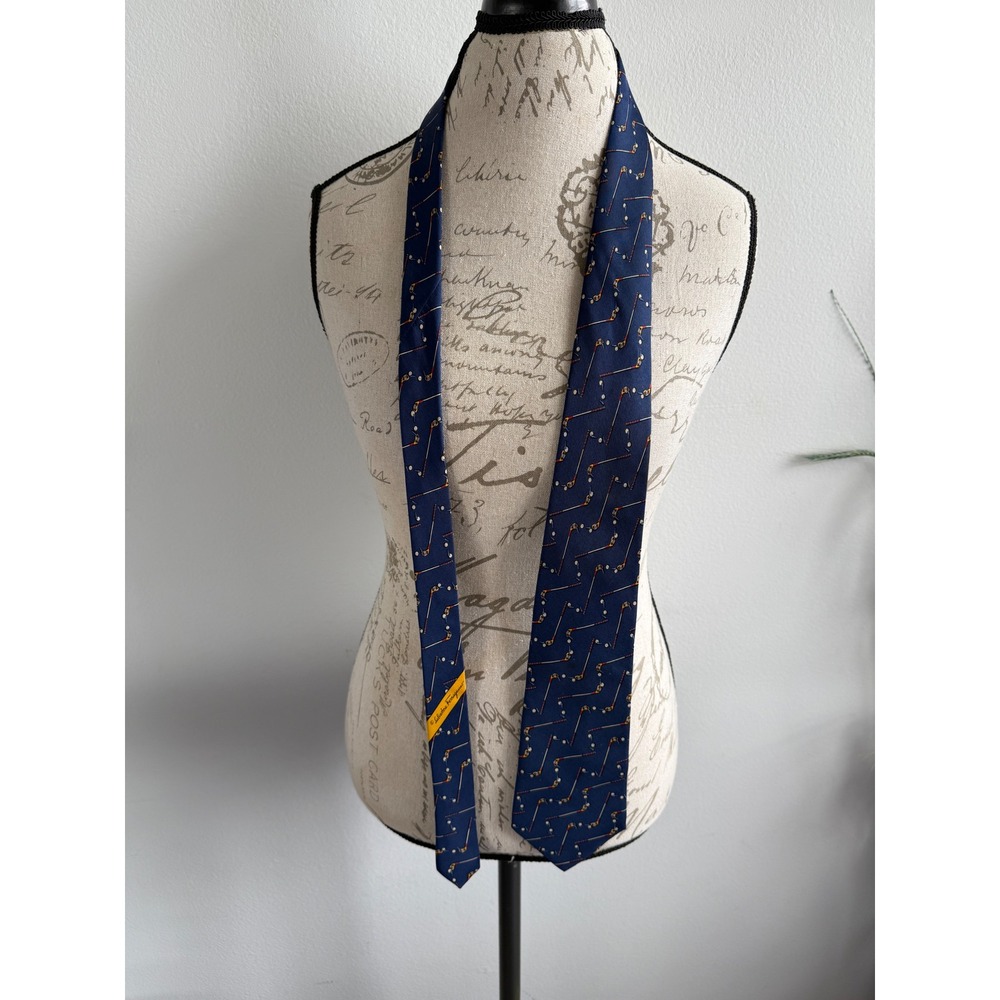 Salvatore Ferragamo Men's Blue Golf Club Print 100% Silk Necktie Made‎ in Italy